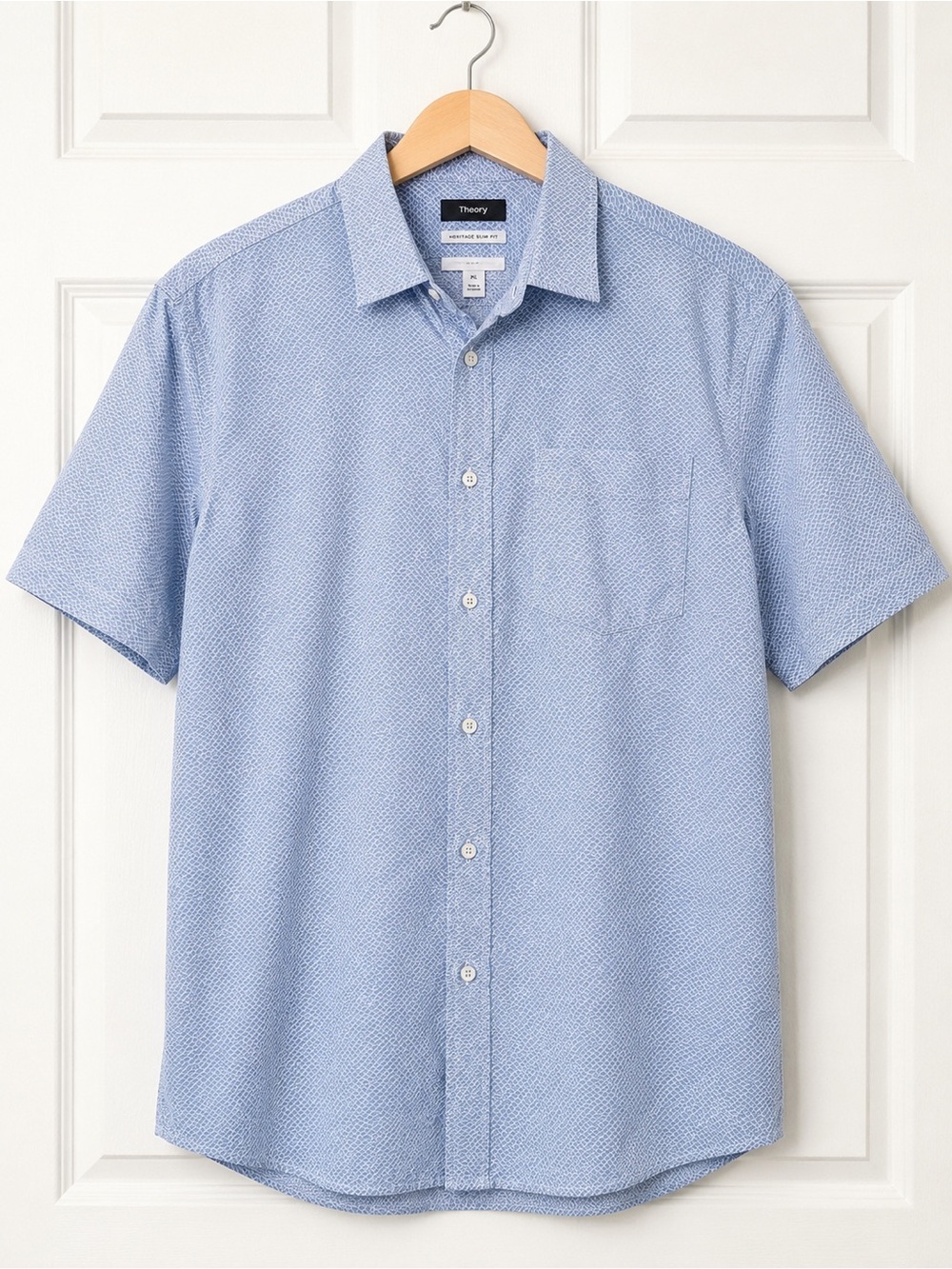 Theory Irving Wave Grid Short Sleeve Button Up Shirt Men’s XL Blue